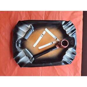 Vintage Ceramic‎ Ashtray with Pipe Rest Retro Smoking Decor Tobacco Display